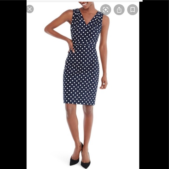 JCrew seersucker navy polka dot sheath.